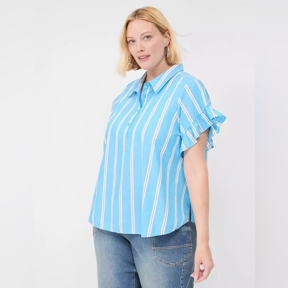 Lane Bryant - Short Ruffle-Sleeve Button-Down Top - Picture 2 of 4